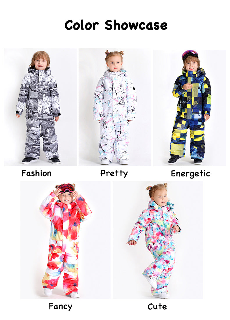 Kids Unisex Waterproof Colorful Winter Outdoor Ski Suit One Piece Snowsuits For Boy & Girl